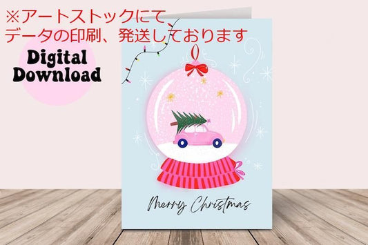 mz ポスター A3 (A4も可) かわいいピンクのクリスマス カード ピンクのメリー クリスマス カード インスタン