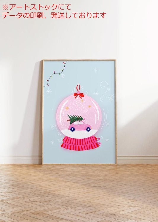 mz ポスター A3 (A4も可) ピンク クリスマス プリント - ピンク スノー グローブ ピンク ウォールアート印刷可能