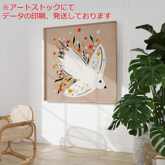 mz ポスター A3 (A4も可) かわいいイラスト ウォール アート - カモメの花のポスター 北欧アート プリント スカンジ