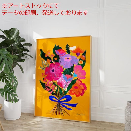 mz ポスター A3 (A4も可) 折衷的な花のポスター - マキシマリストの花の壁アート - カラフルな折衷的なピンクの花束の